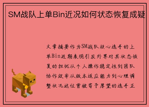 SM战队上单Bin近况如何状态恢复成疑